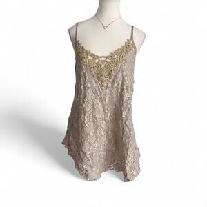 Heather Nicole Champagne Gold Fairy Core Laced Long Cami Top Shorts Size Large